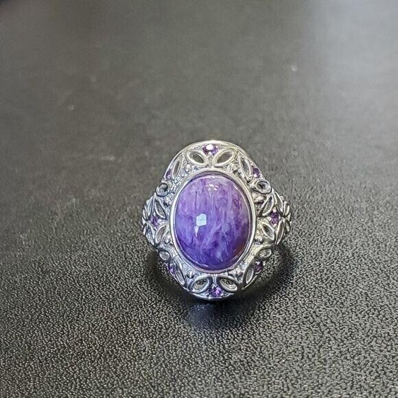 Lorenzo white gold charoite & amethyst ring - Picture 2 of 8